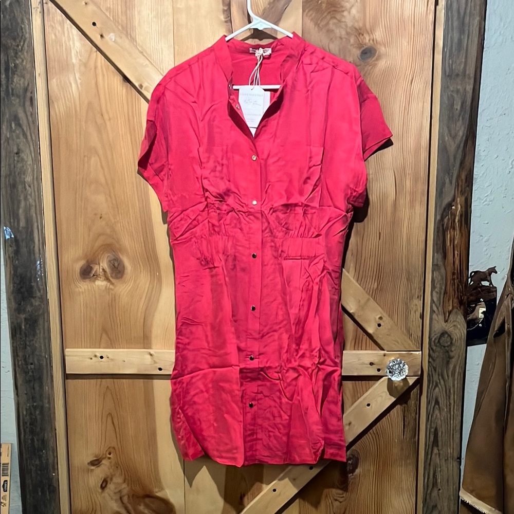 Red Lined Button-Up Mini Dress